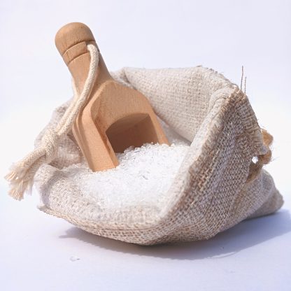 Sea bath salts with eucalyptus, ginger, and black pepper in a hemp pouch by BCH Naturals