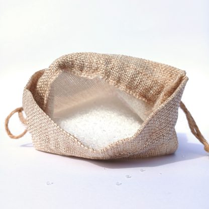Sea bath salts with eucalyptus, ginger, and black pepper in a hemp pouch by BCH Naturals