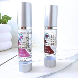Glide & Slide Lube With Hemp Intimate massage oil 100% Natural Coconut blend on a white marble surface