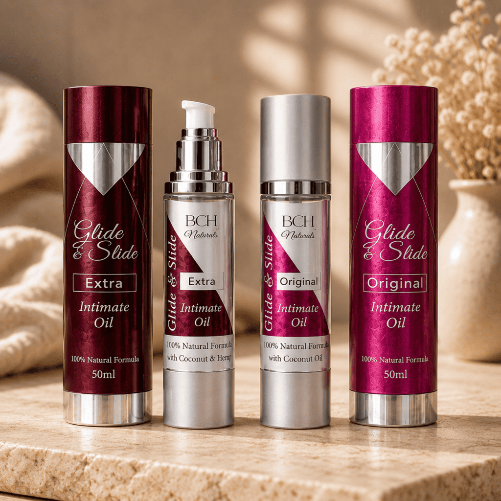 On a marble slab Glide & Slide Duo | Coconut Oil & Hemp Seed Oil Personal Lubricants 2 bottles of 50ml