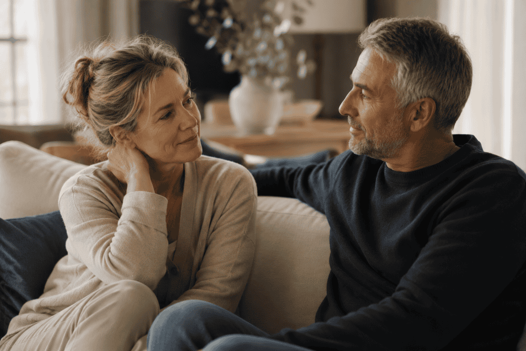 couple cosy happy sitting on a sofa