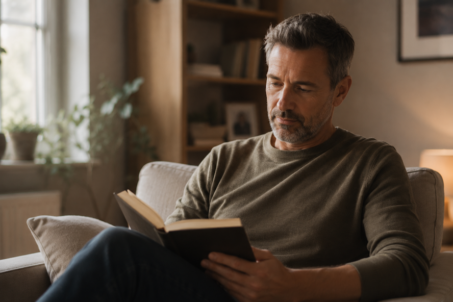 man quietly reading