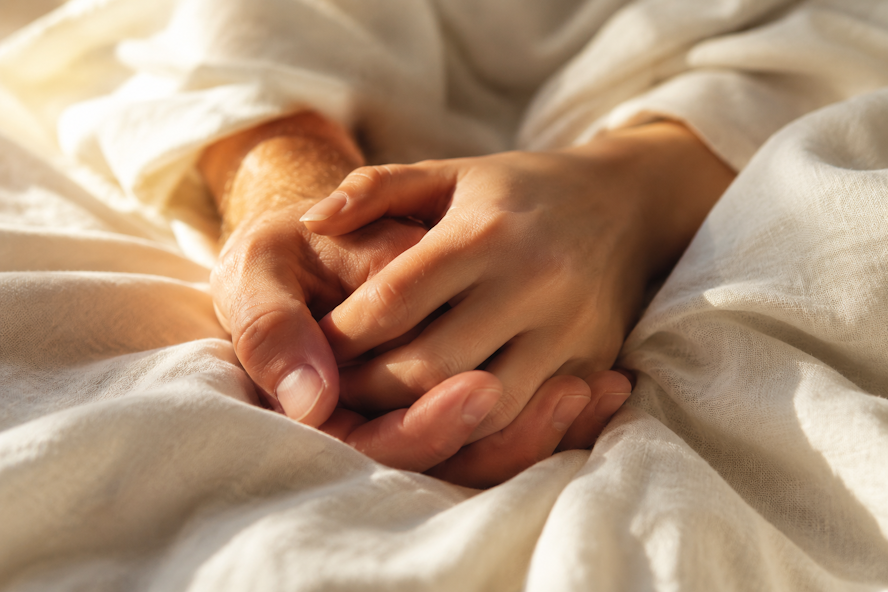 Couple holding hands in support